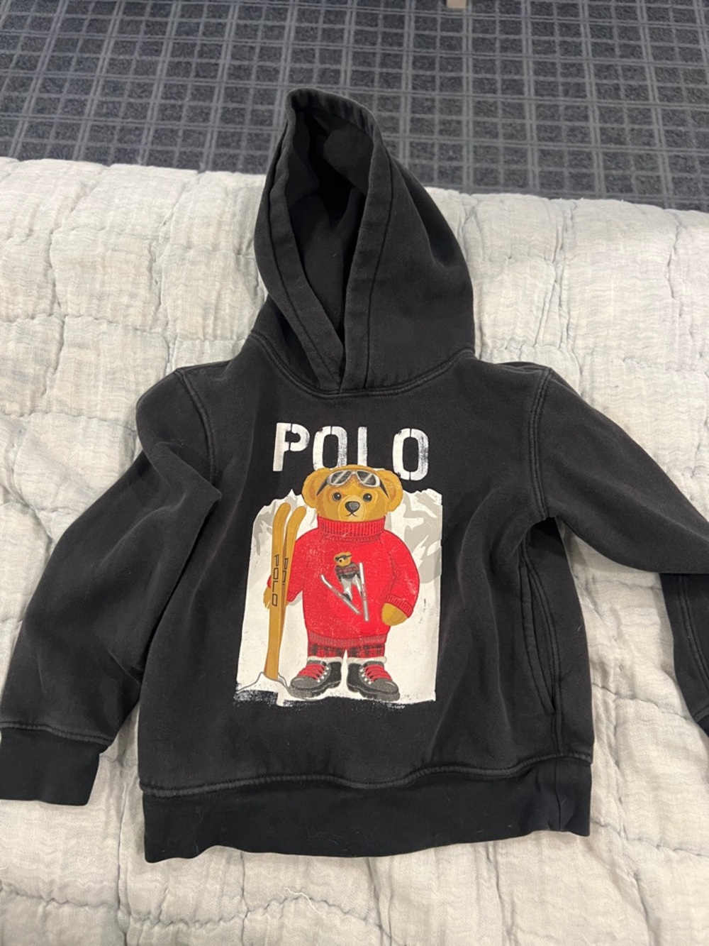 Polo by Ralph Lauren Black Hoodie with Red Ski Bear Graphic